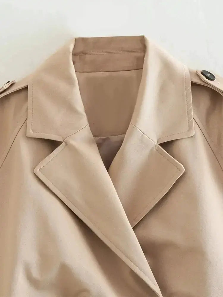 Belted Cropped Trench Coat For Women Vintage Double Breasted Spring Jacket With Long Sleeves Timeless Style