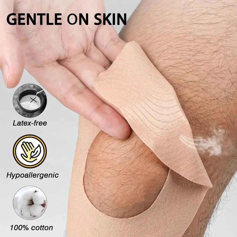 Simples Market elastic kinesiology knee tape, beige 100% cotton, latex-free, hypoallergenic