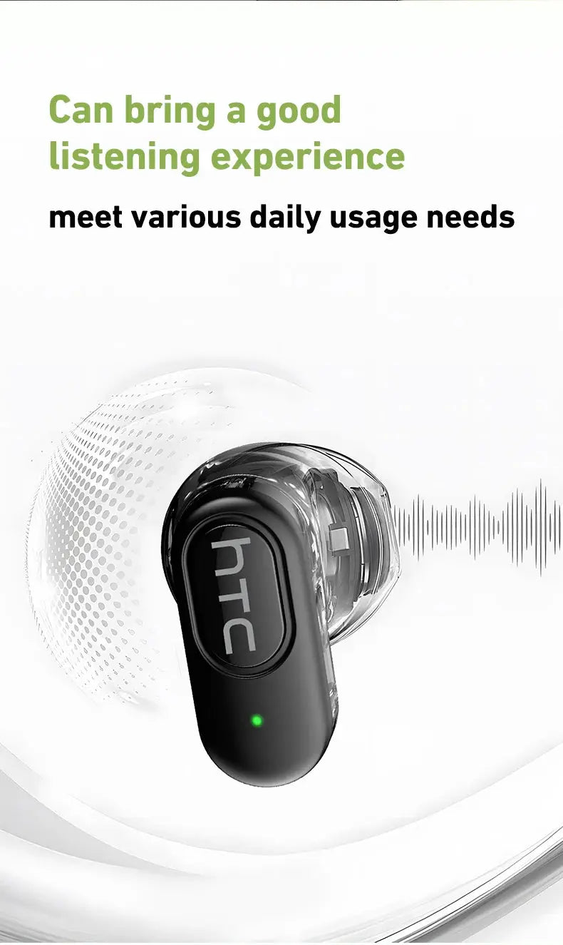 HTC NE51 TWS mini wireless earbud black with green LED indicator