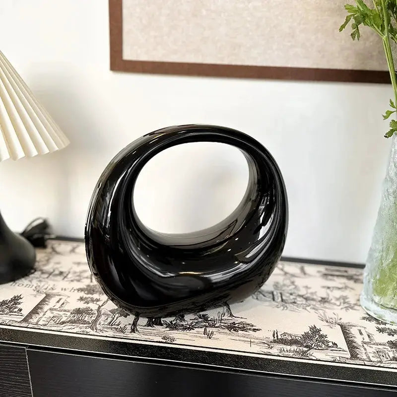 Handbag round-handle black PVC clutch with glossy finish