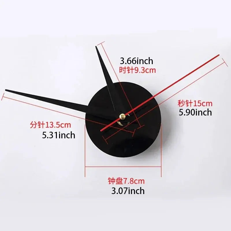 Simples Market Large 3D DIY Silent Wall Clock, black finish with red hands, punch-free wall sticker clock