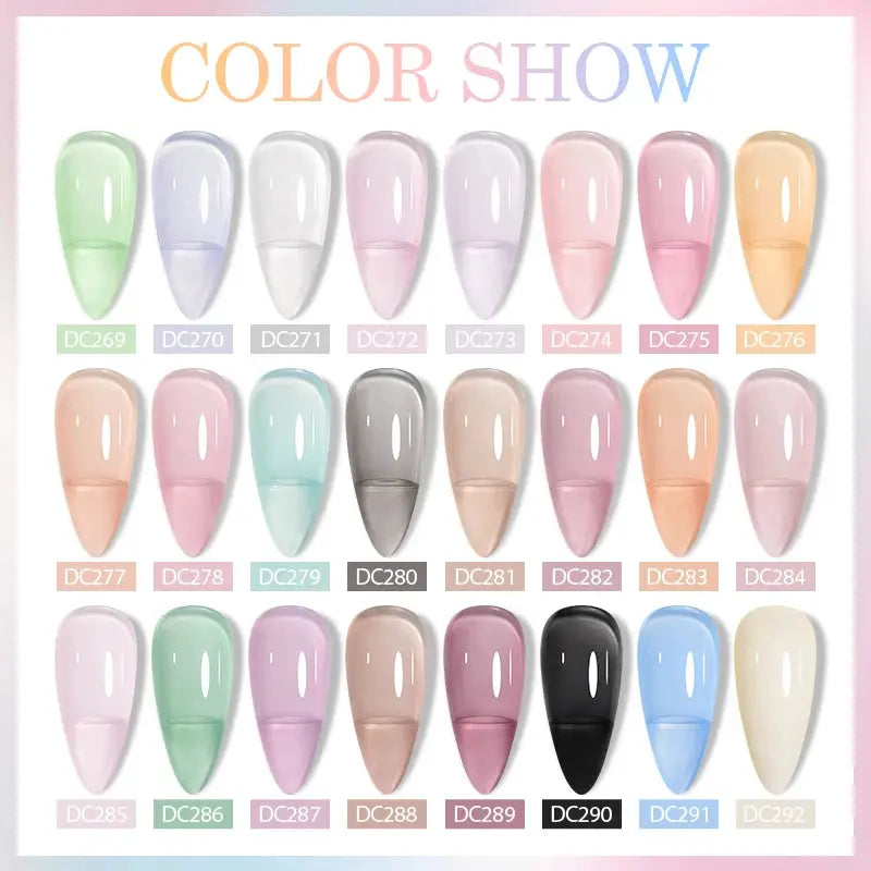 Jelly Gel Nail Polish Set with 24 colors in pink, green, blue, nude and black shades