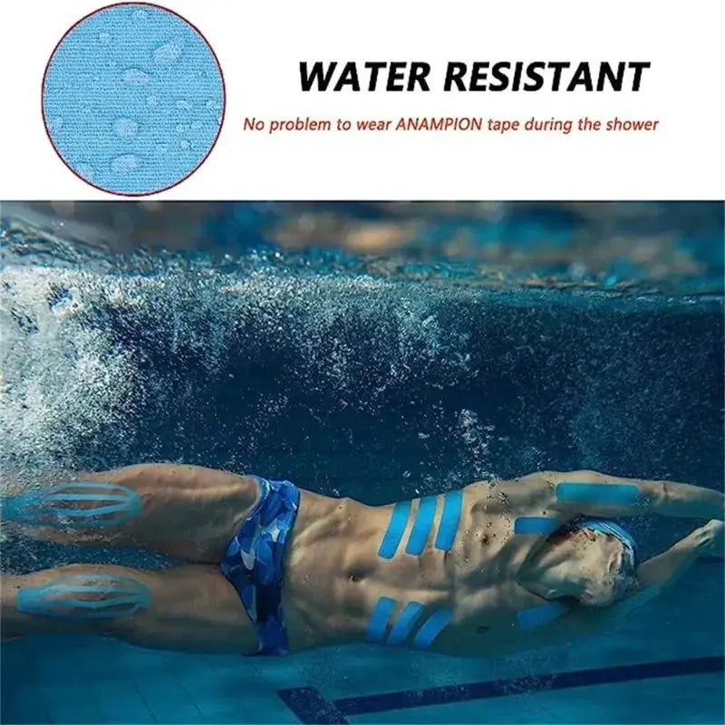 Kinesiology Tape Pro Athletic Sports blue waterproof precut strips by Simples Market for muscle and joint support