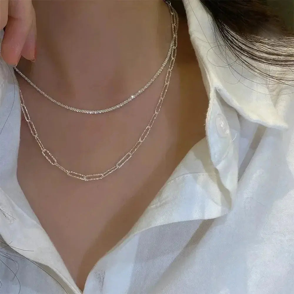 Silver Sparkling Clavicle Chain Necklace for Women and Girls Choker Style Korean Wedding Party Jewelry Accessories