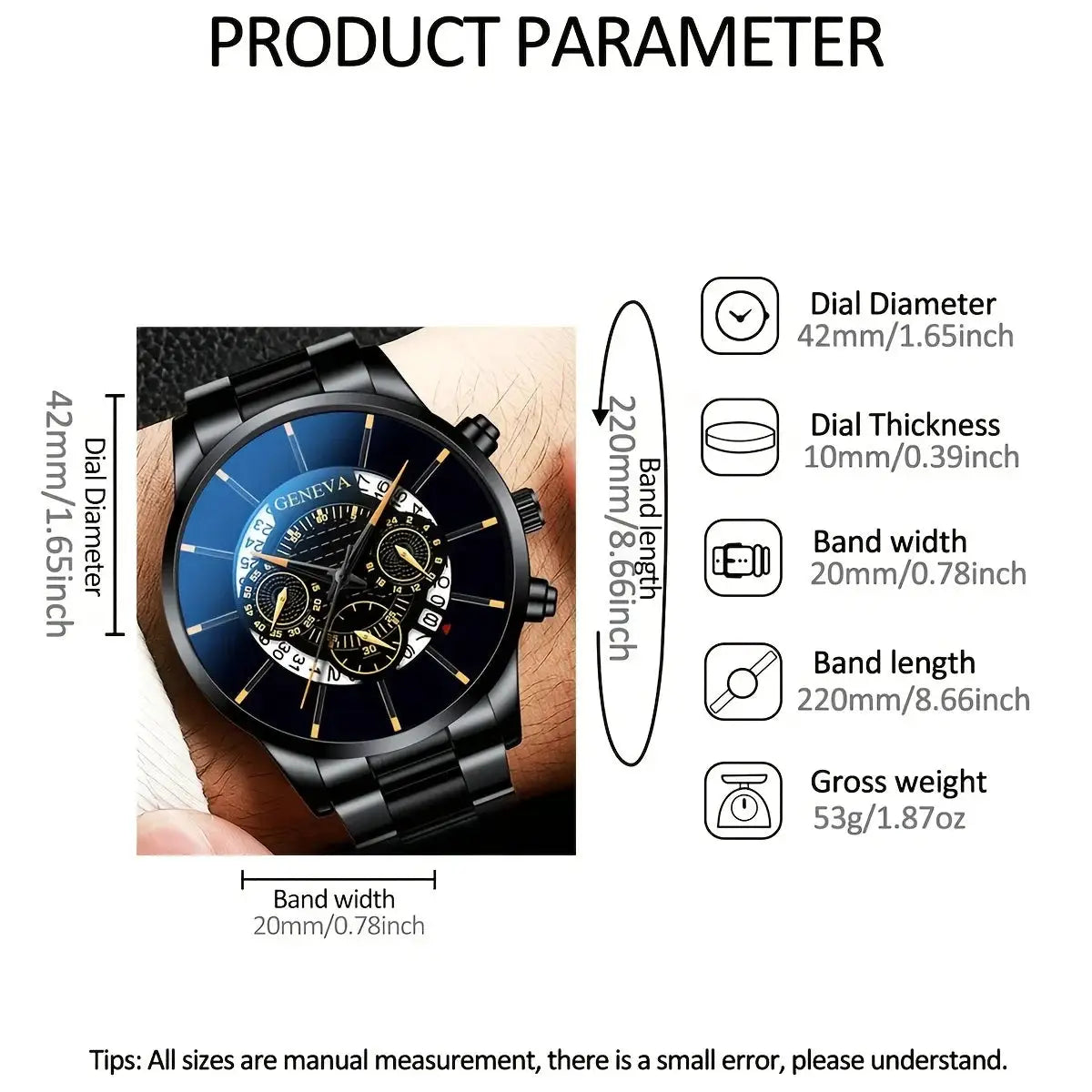 NovaTime Mens Quartz Watch Set 3Pc Stainless Steel Strap Circular Dial Date Function Electronic Drive