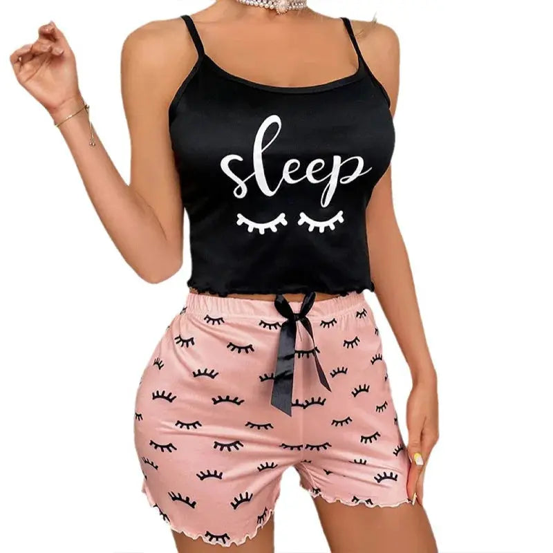 MilkSilk Dreams Print Pajama Set Sleeveless Camisole And Shorts Breathable Sleepwear For Women