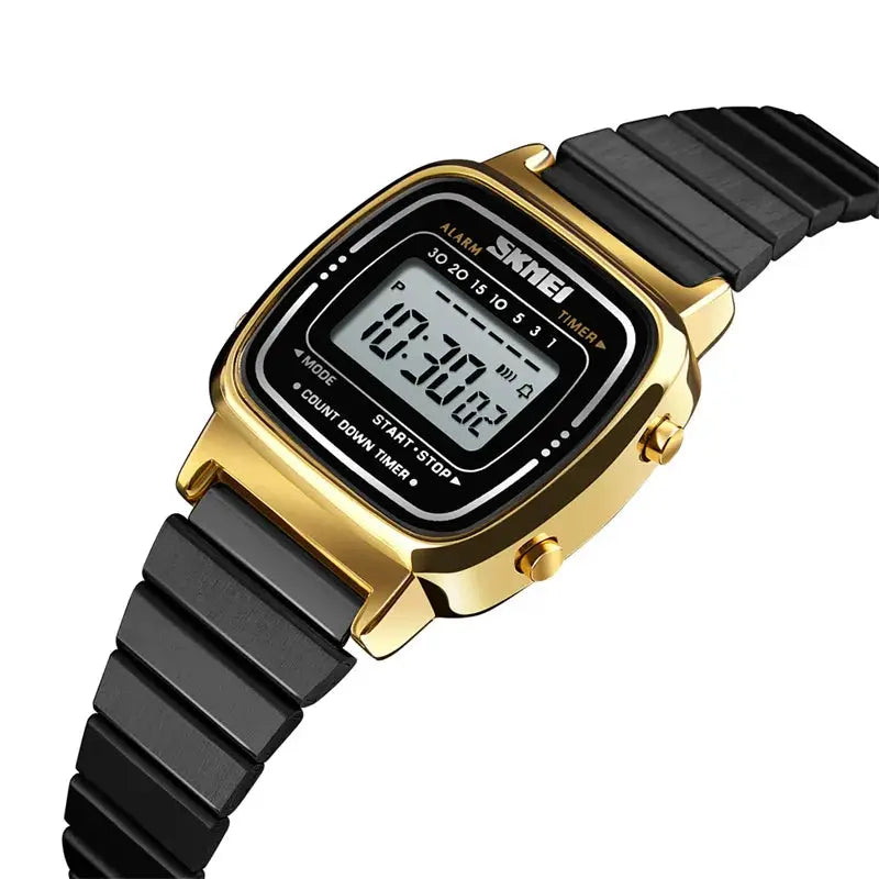 Skmei Women Digital Chronograph Wristwatch Stainless Steel Strap 30M Water Resistant Fashion Timepiece