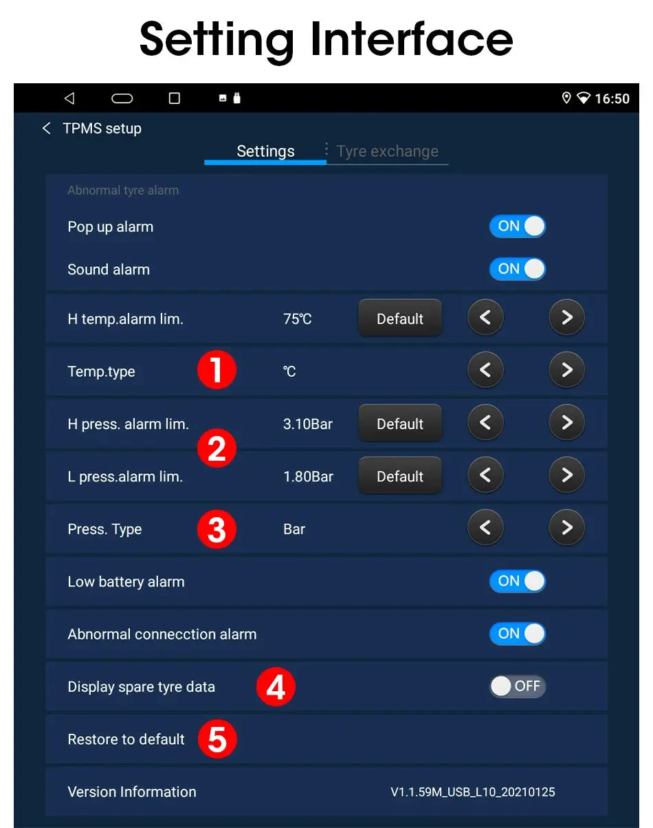 TPMS display unit by Simples Market (JMCQ USB Android) with 5 sensors for car navigation radio
