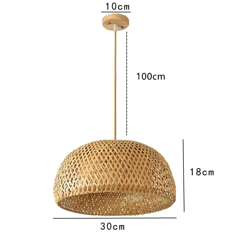 Simples Market hand-knitted bamboo pendant lamp with Chinese-style weaving, 30 cm diameter, natural bamboo finish.