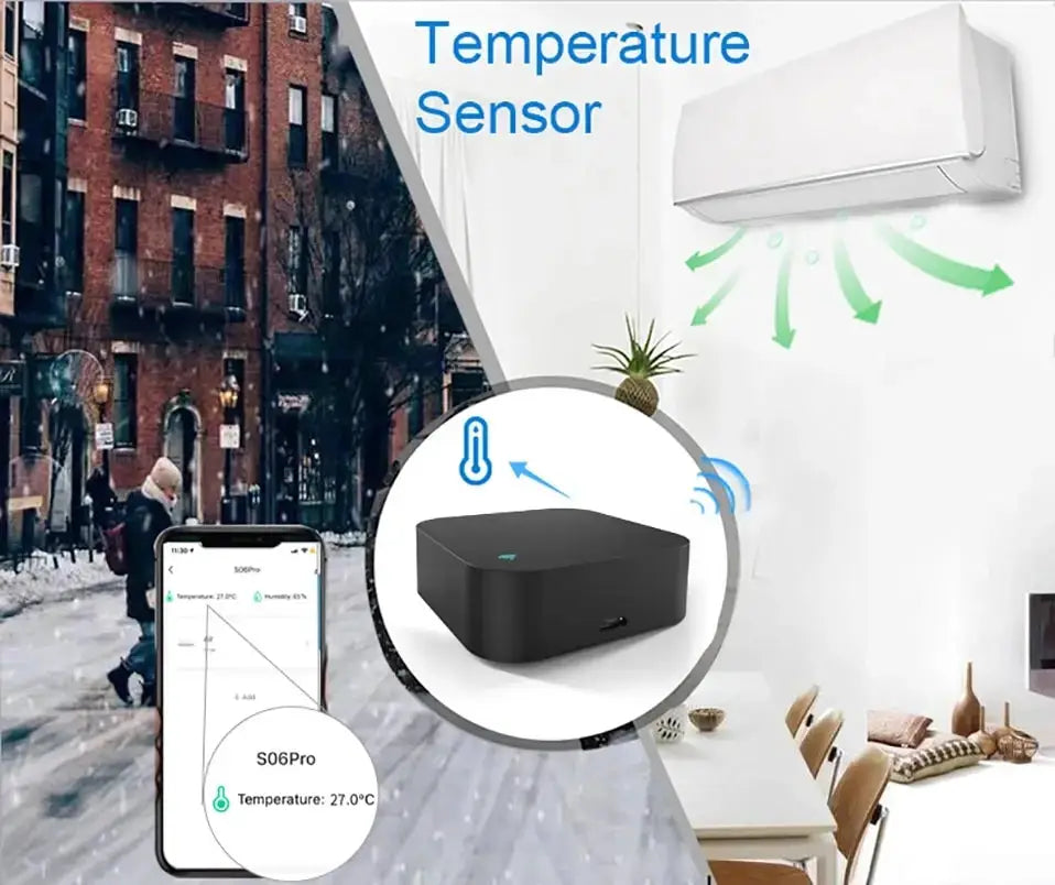 Tuya WiFi IR remote with temperature and humidity sensor by Simples Market; compatible with Google Assistant and Alexa