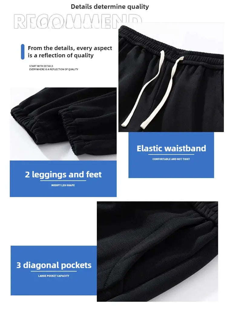 Men's black jogger sweatpants with drawstring elastic waist, cuffed hems, and 3 diagonal pockets (plus 8XL).