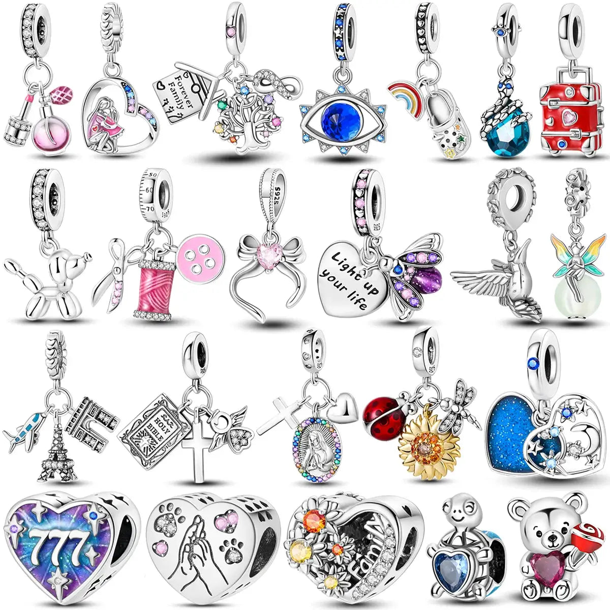 925 Sterling Silver Charms Bead Pink Butterfly Luminous Firefly Dangle Fit Bangle Bracelet Necklace DIY Jewelry
