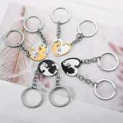 Heart Shaped Cat Yin Yang Stainless Steel Keychain Set For Couples And Best Friends