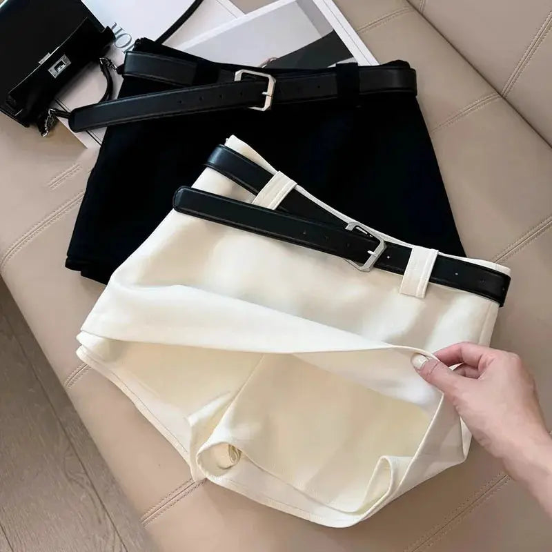 Belted black and white office A-line skirts set of 2, by Simples Market