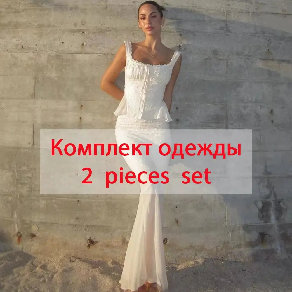 Minigmingxi 2024 Summer Beige Two Piece Dress Set Mermaid Skirt