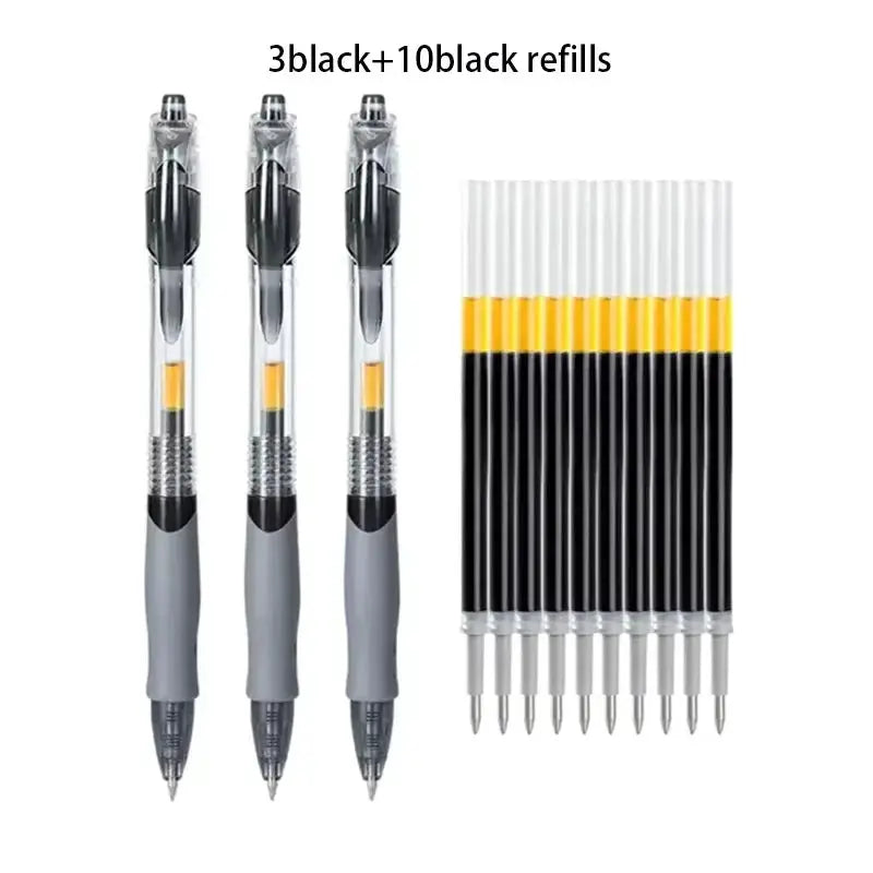 Simples Market retractable gel pen set with 3 pens and 10 black refills