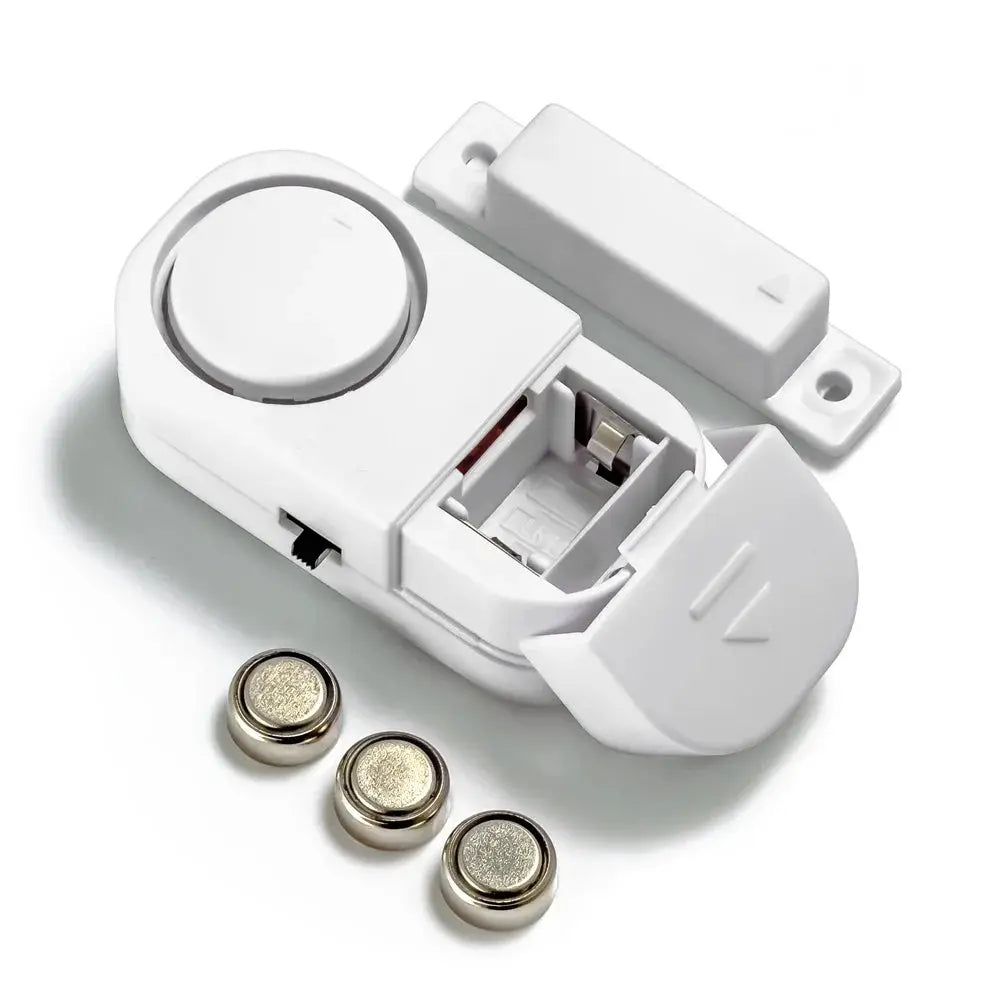 White door/window magnetic alarm sensor, wireless 90dB anti-theft security device with 3 coin batteries