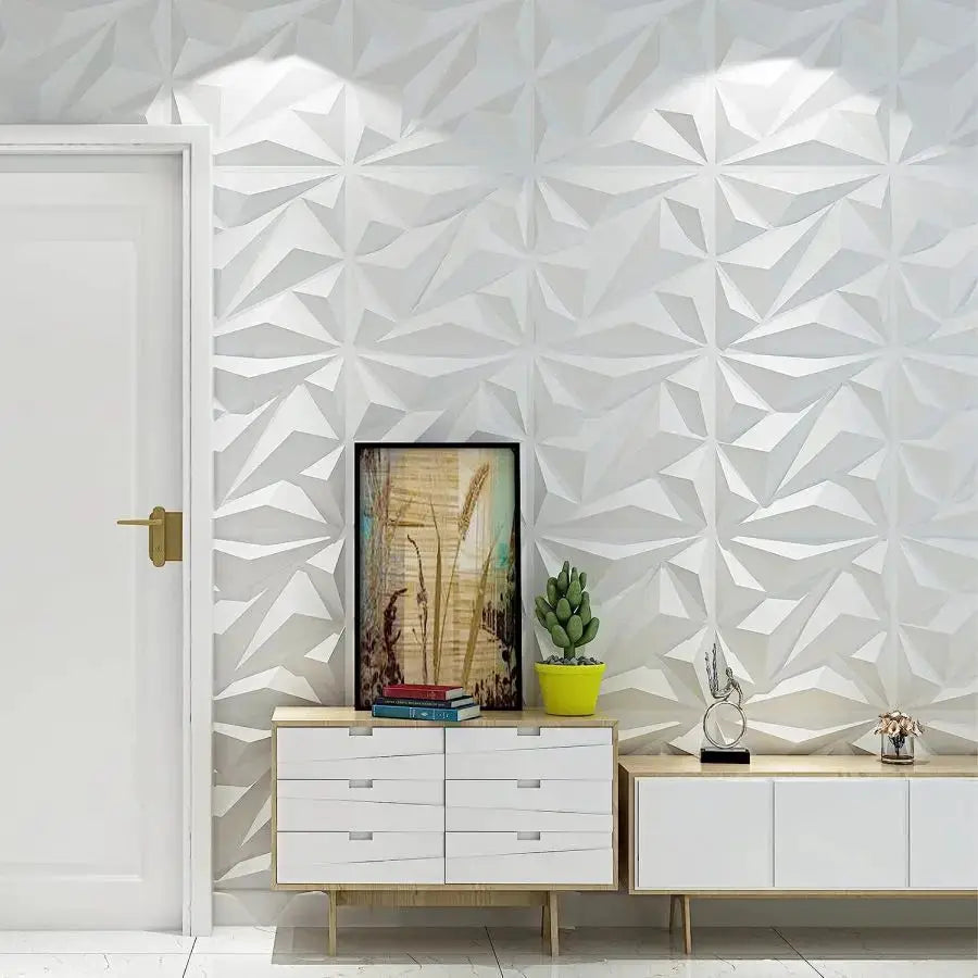 3D textured white wall panels, Simples Market, 12pc/20pc, 30x30 cm, for indoor living room decor