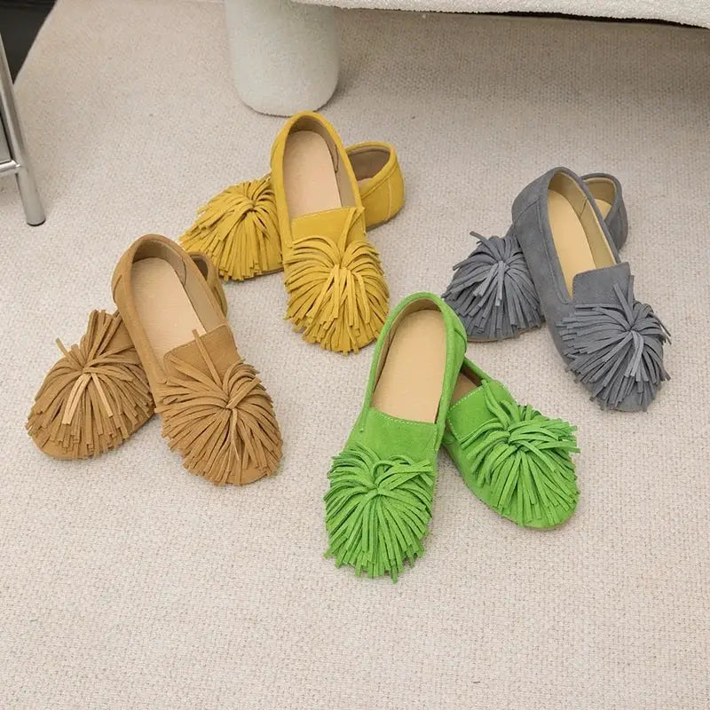 AIYUQI Women Genuine Leather Tassel Loafers Mary Jane Flat Shoes
