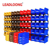 Leadloong V2 12-pack part bins in assorted yellow, brown, red and blue for office desk and car organization.