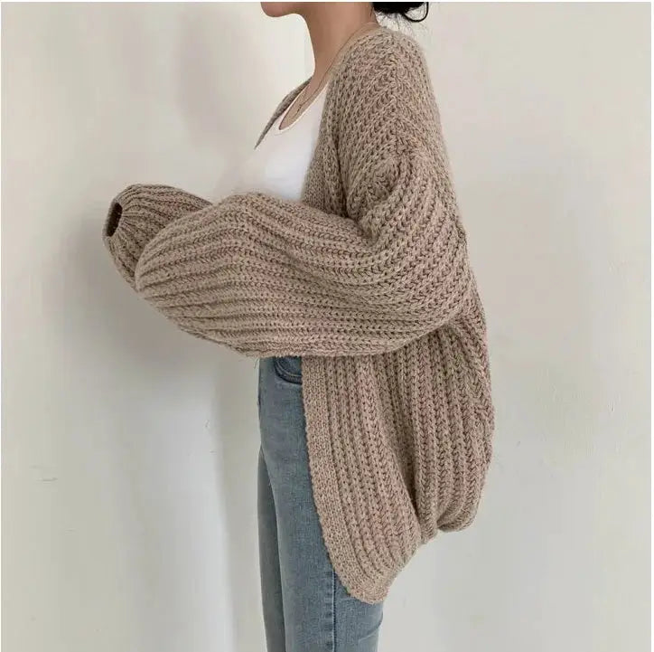Vintage Harajuku Lantern Sleeve Cardigan Sweater Loose Fit Cozy Y2K Inspired Fall Streetwear