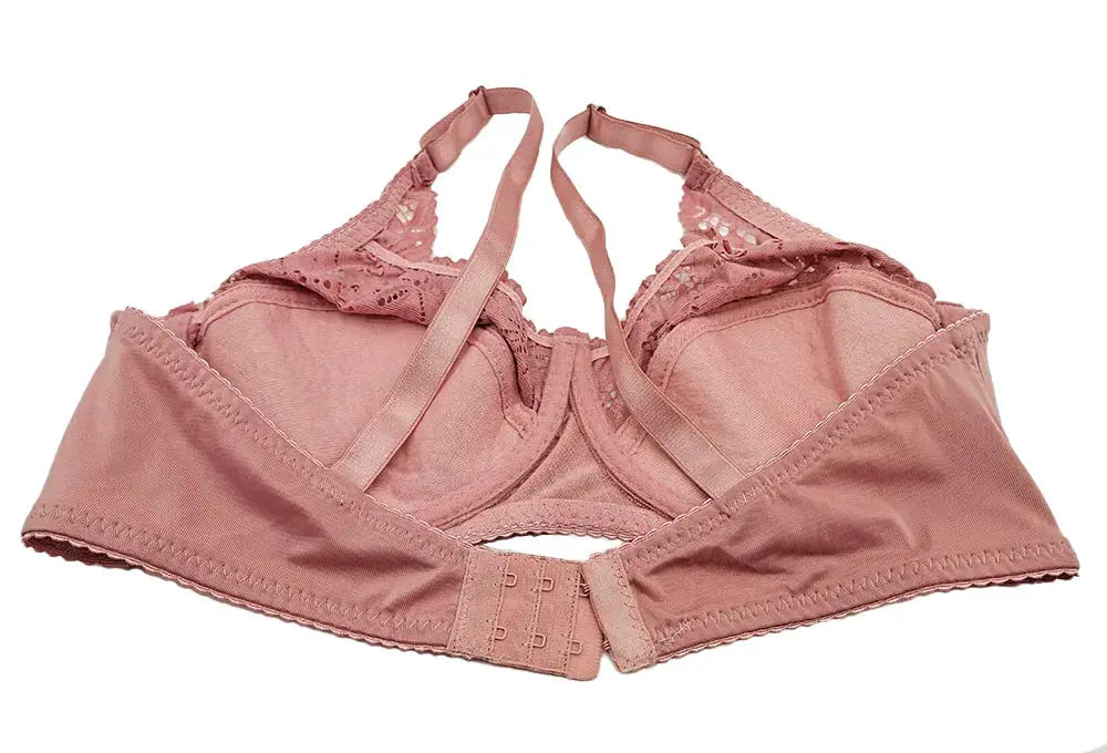 Simples Market pink lace bralette with padded cups, floral trim and back clasp