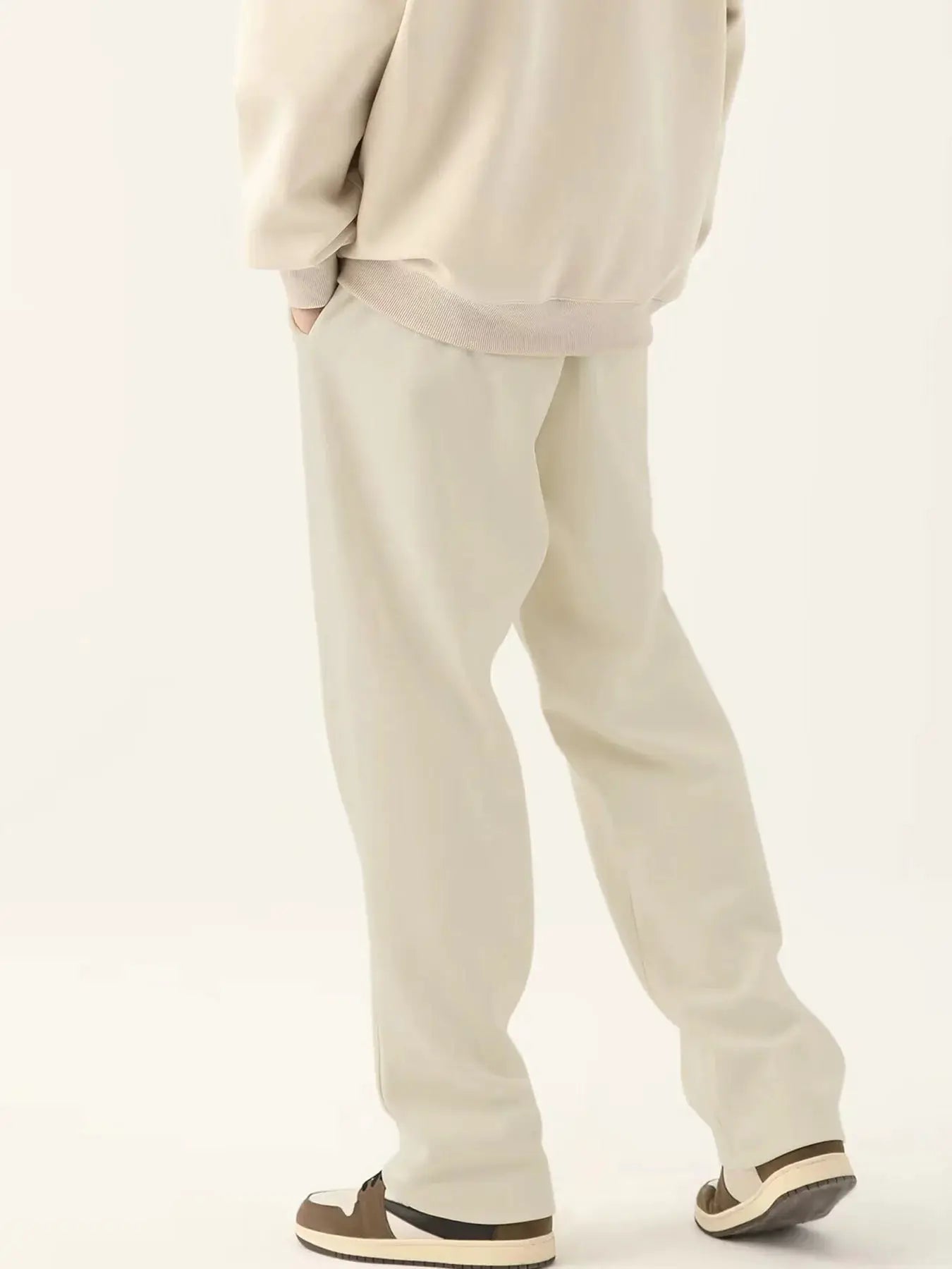 Simples Market men's beige baggy jogger pants with ribbed cuffs, breathable outdoor sweatpants