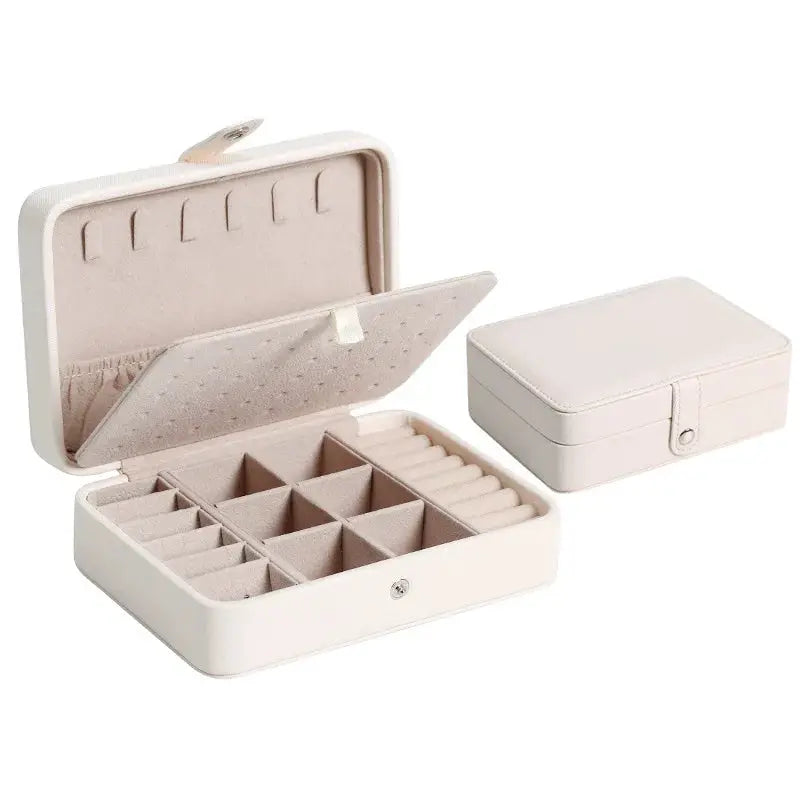 Portable Double Layer Jewelry Storage Box For Necklace Watch Earrings And Rings Leather Case