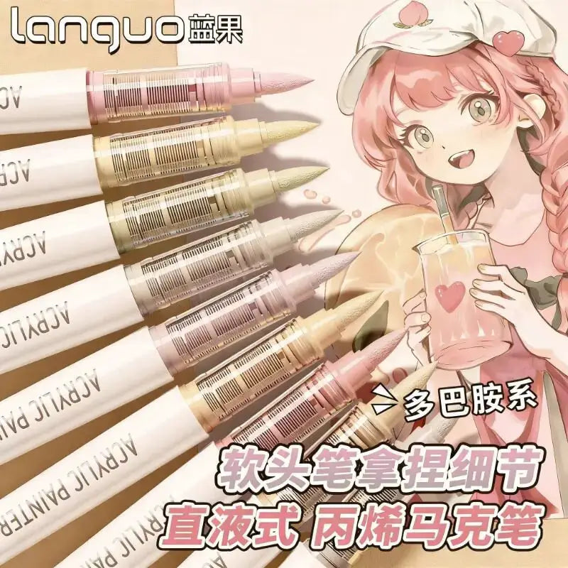 Languo 9-color acrylic paint marker set with soft brush tips for notebooks and art by Simples Market