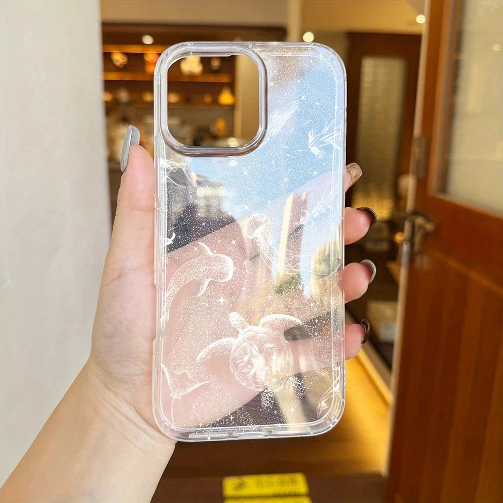 Phone case for iPhone models Seaside Cowboys Ocean transparent cover with white nautical artwork.