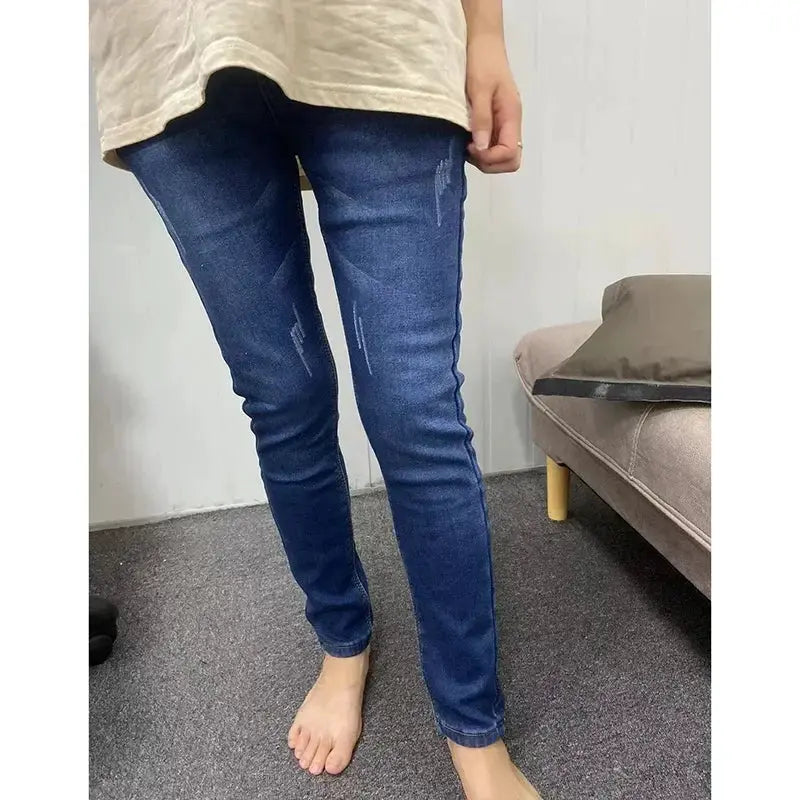 Women Thermal Skinny Jeans With Plush Lining Warm Winter Denim Pants