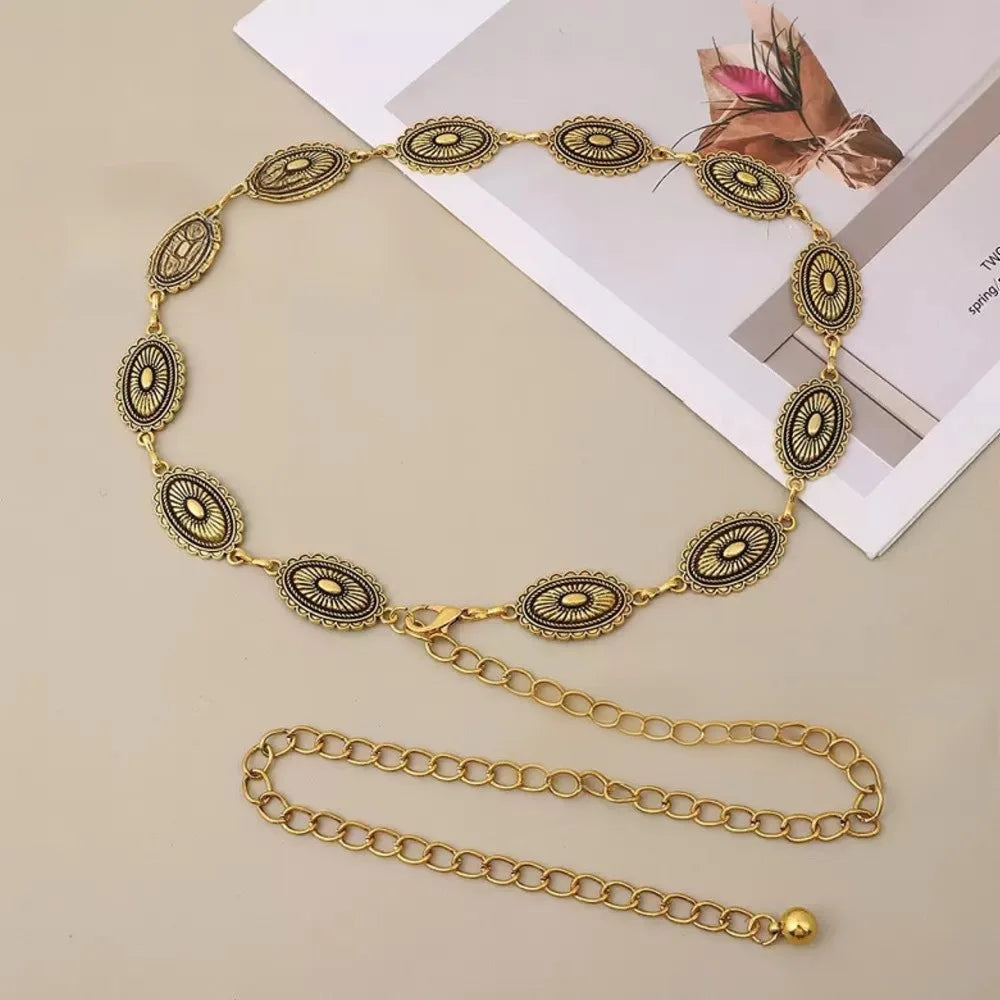 BohoLux Ethnic Waist Chain Belt For Women Bohemian Metal Belt Dress Accessory Retro Look