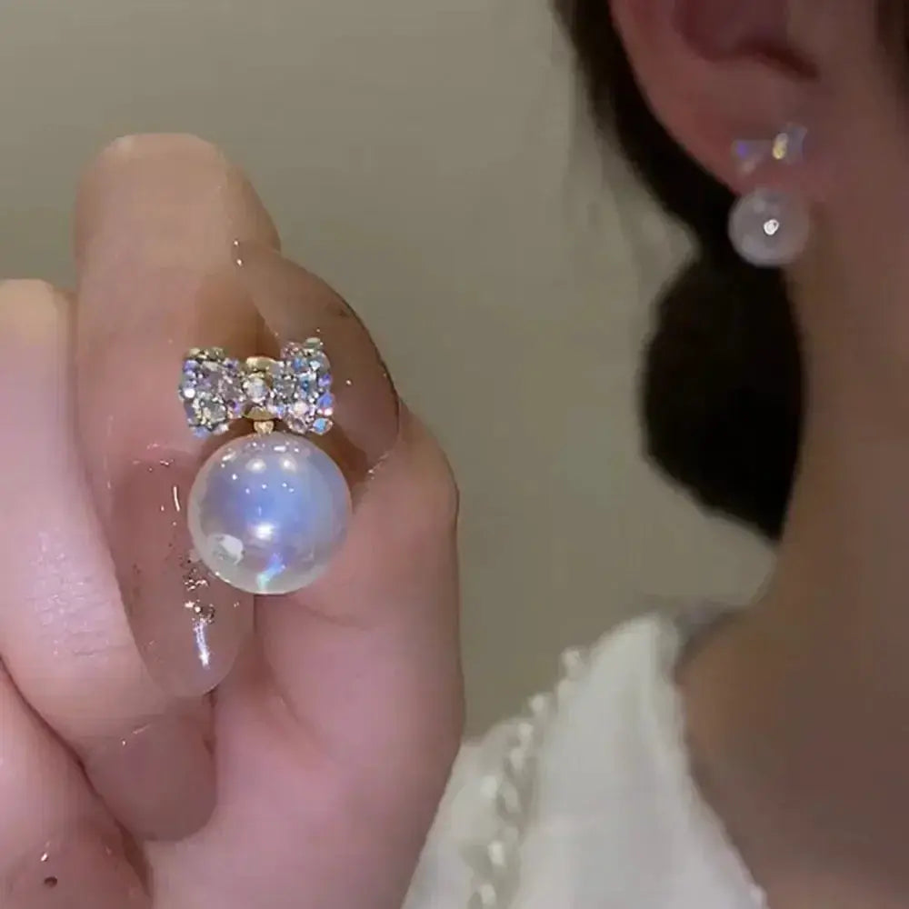 2022 New Trend Simulation Pearl Long Earrings With Flower Rhinestone Pendant For Women Wedding Korean Jewelry