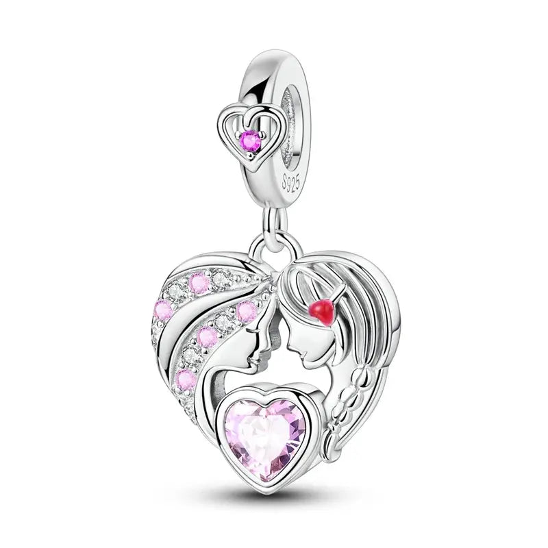 Mother's Day 925 Sterling Silver Heart Charms Beads Dangle For Bracelets Love Mom Jewelry Gift