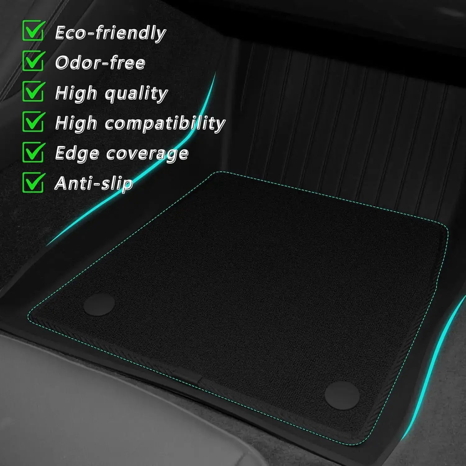 Simples Market Tesla Model Y Juniper TPE floor mats with teal stitched edges
