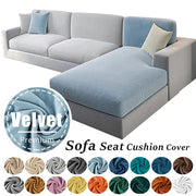 Velvet sofa seat cushion cover, stretch-thick plain color for sectional L-shape couch