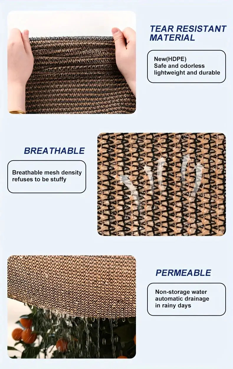 Simples Market garden shade cloth with grommets, tan-brown HDPE breathable shade fabric for patio and greenhouse