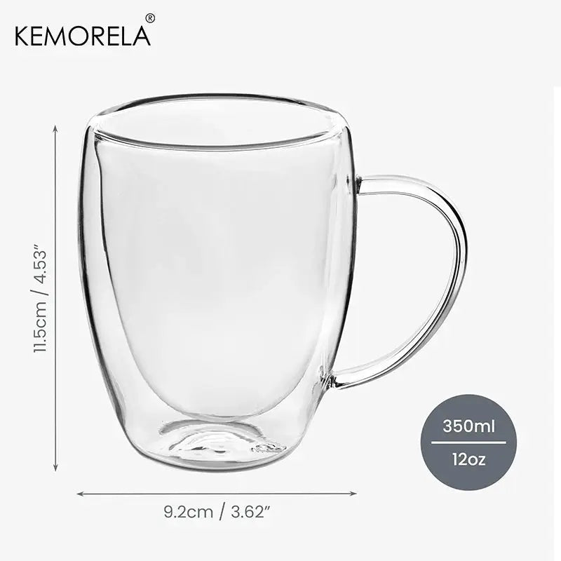 Set Of 2 4 6 350ml Double Wall Glass Mugs With Handle Transparent Cappuccino Coffee Tea Juice Cup