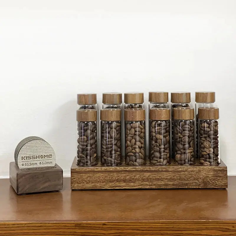 Coffeware Elegant Glass Coffee Beans Storage Tube Display Rack Set For Single Dose Espresso Accessory And Barista Tool