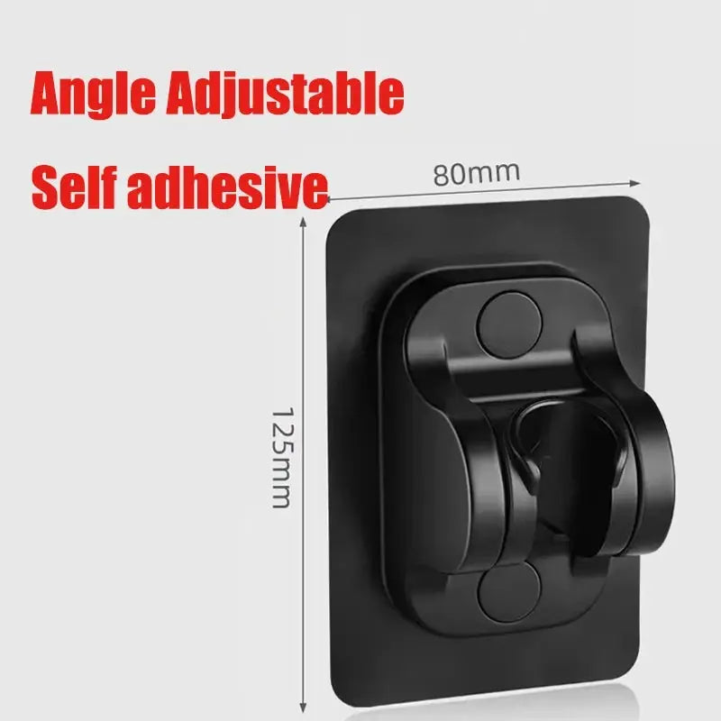 Universal shower head holder in black with suction cup, 360° adjustable wall-mounted bracket