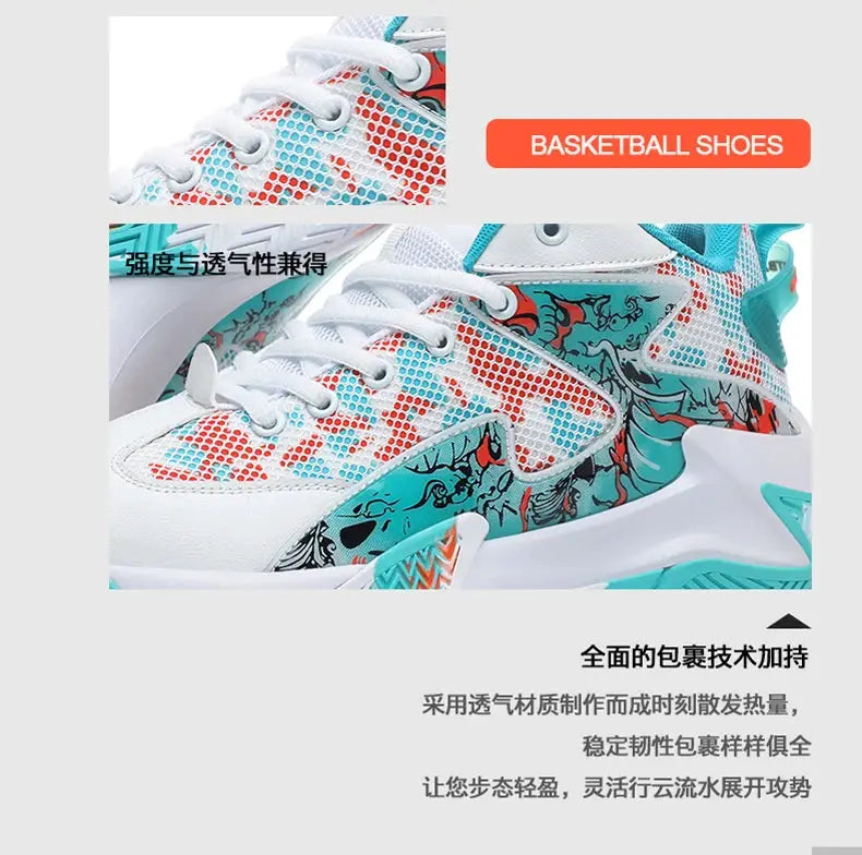 Men's basketball sneakers by Simples Market, white teal mesh with red accents, breathable running shoes