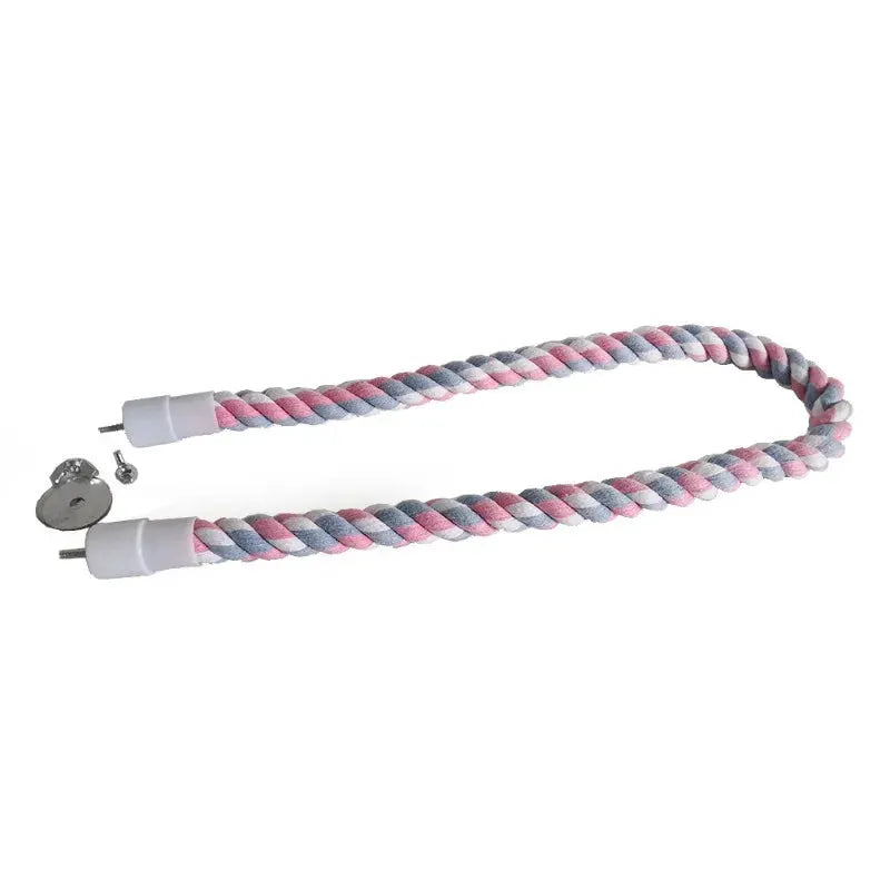 Parrot rope bird toy, cotton braided pink-gray swing with white end caps