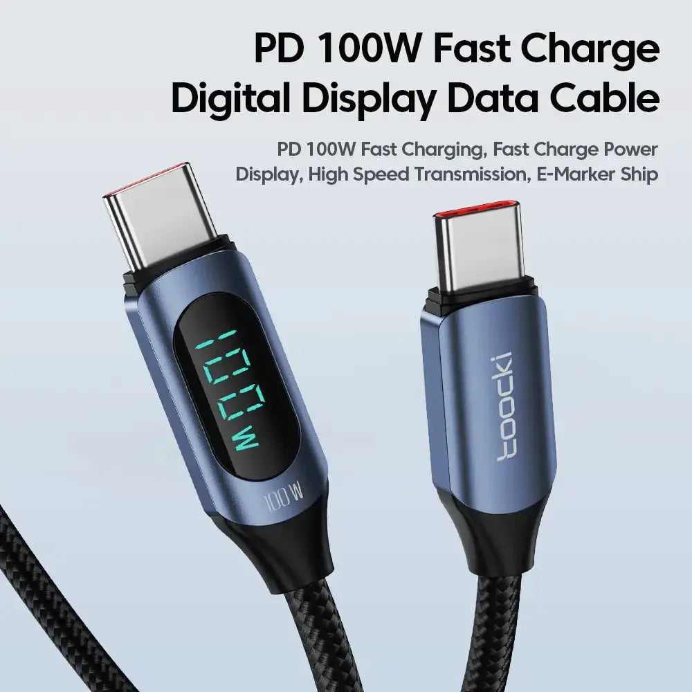 Toocki USB-C to USB-C PD 100W display cable, blue braided for fast charging
