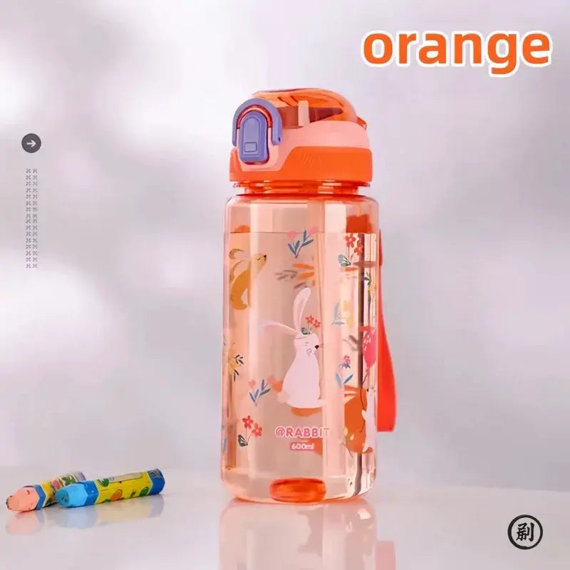 600ml Dinosaur Water Bottle For Kids Sippy Cup With Silicone Straw Leakproof Plastic Water Bottle Summer Kids Water Cup