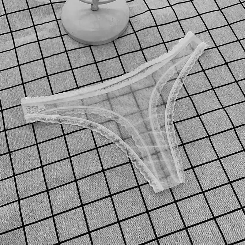 LaceLux Transparent Lace See Through Thong Panties With Breathable Mesh Crotch And Seamless Low Rise