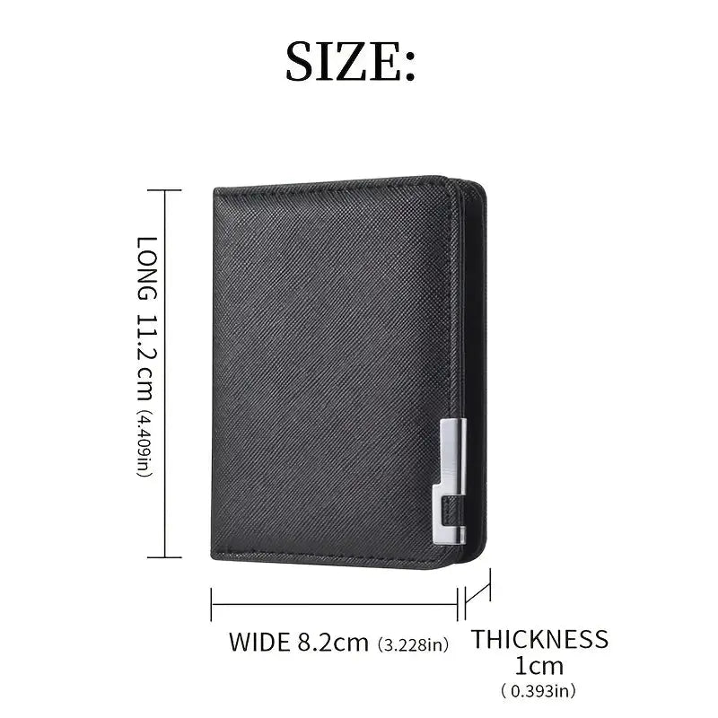 Slim black faux leather wallet with multiple card slots and a credit card and driver's license holder
