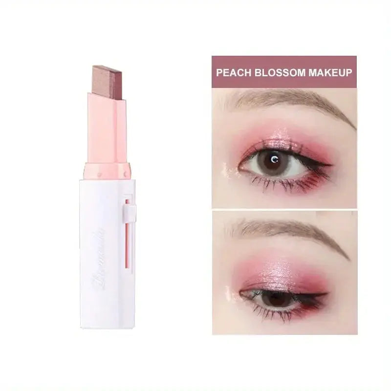 Simples Market two-color gradient eye shadow stick in pink gradient casing; peach blossom makeup swatches