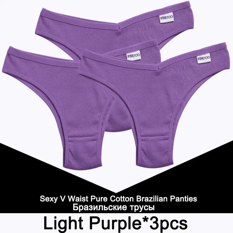 Three purple Finetoo cotton thong panties for women