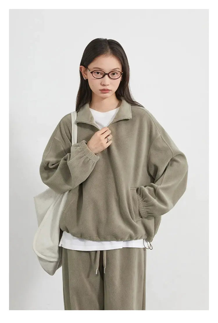 CHIC VEN Women's Velvet Sweatsuit Set Stand Collar Top Wide Leg Pants