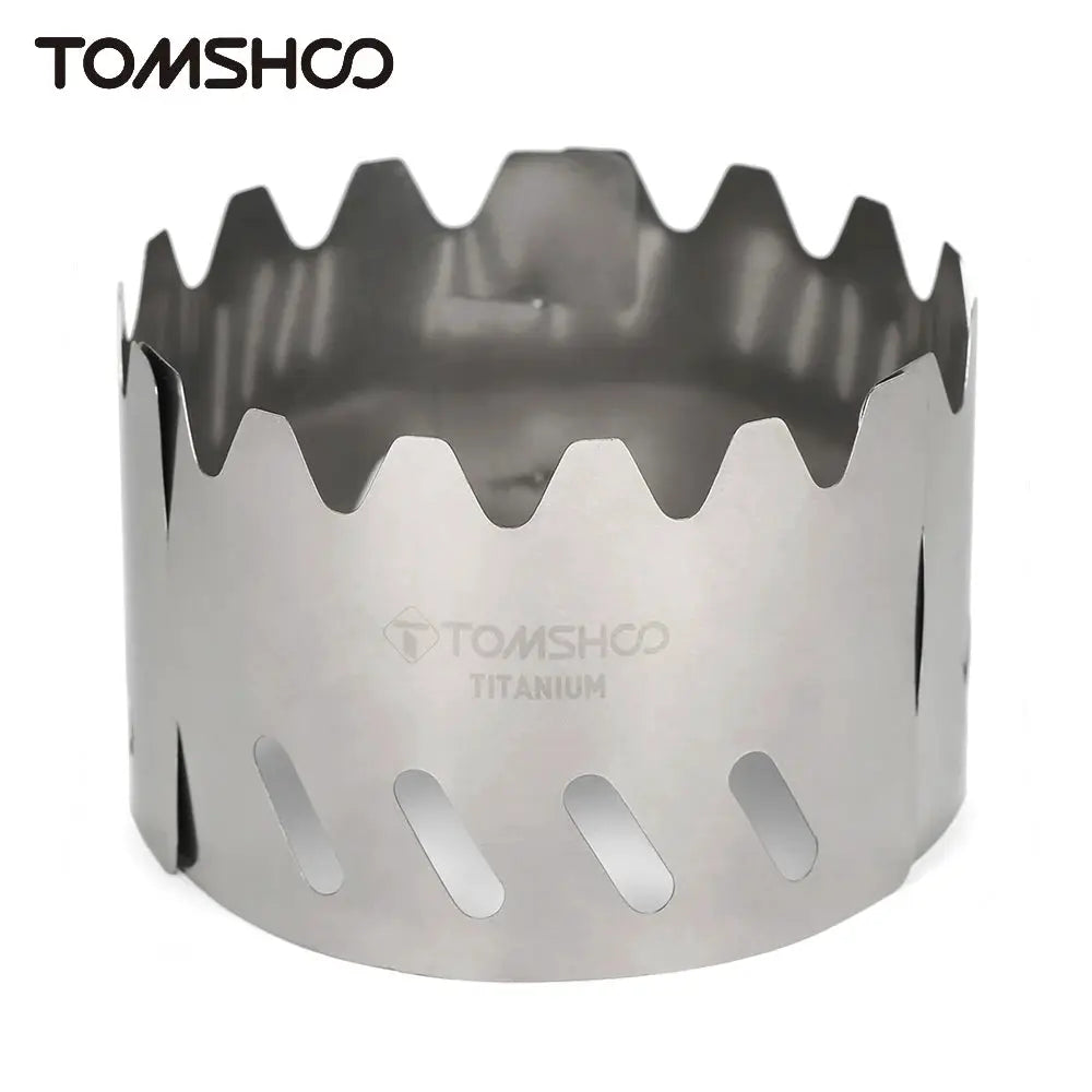 Tomshco titanium windscreen for gas and alcohol stoves; ultralight camping accessory